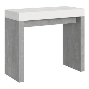 Consola Extensible 90x40/300 Cm Roxell Mix Tapa Fresno Blanco - Patas Cemento
