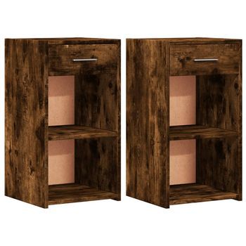 Pack 2 Uds Mesitas De Noche | Mesilla De Noche Madera Ingeniería Roble Ahumado 35x34x65 Cm