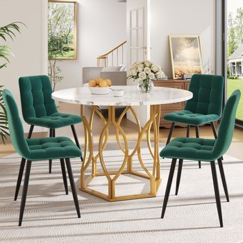 Juego De Mesa Y 4 Sillas - Comedor - Mdf, Metal Y Terciopelo - Multicolor (100x100x76cm)