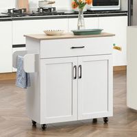 carro de cocina de melamina de madera homcom 105x36x85 cm-blanco