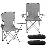 outsunny set de 2 sillas de camping con respaldo alto de metal y tejido oxford gris