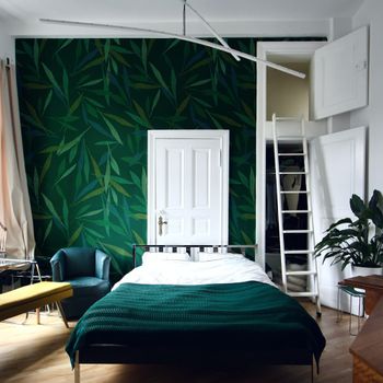 Papel pintado panoramico huellas de plantas, verde 450 x 250