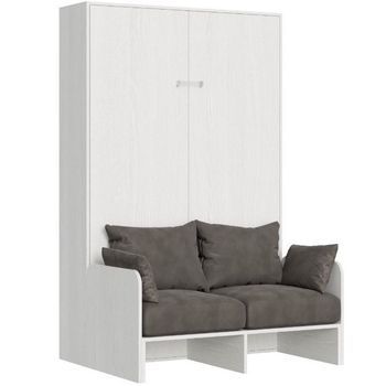 Cama Abatible Vertical Blanca Con Sofá De Tela Bounto 140x190 Cm - 32 Colores De Tela-sofá 41