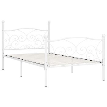 Cama Individual | Cama Para Adulto | Estructura Cama Con Somier Sin Colchón Metal Blanco 100x200 Cm