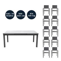 grupo de asientos de jardin calido madera que incluye mesa de jardin extensible y 10 sillas