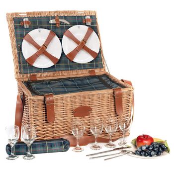 Cesta de picnic de mimbre y cuero trianon verde 6 personas