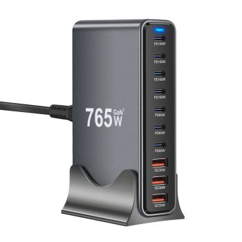 [GaN Tech] Bakeey YMX-765W Cargador USB PD de 765W 10 puertos 3USB-A+7USB-C PD QC Carga rápida Estación de carga de escr