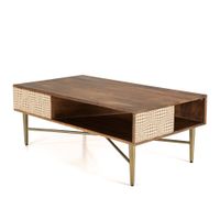 mesa de centro rectangular en madera de mango 2 nichos