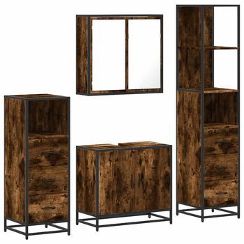 Set De Muebles Baño 4 Piezas Madera Contrachapada Roble Ahumado