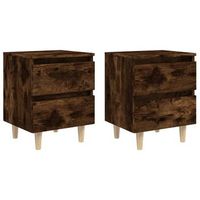 pack 2 uds mesitas de noche  mesa auxiliar  mesilla patas madera roble ahumado 40x35x50 cm