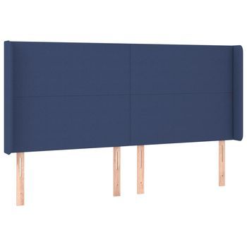Cabecero Cama | Panel De Cabecera Con Orejas De Tela Azul 203x16x118/128 Cm