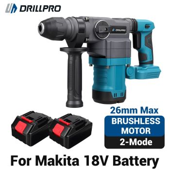 Taladro de Percusión Eléctrico Brushless Drillpro con 2 Baterías 26mm 10J Martillo Eléctrico Inalámbrico de 2 Modos para
