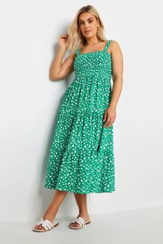 Yours Vestido Verde Nido De Abeja De Tirantes Con Flores , Mujer Curvy Y Tallas Grandes, Yours