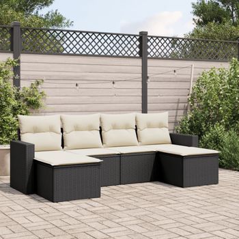 Conjunto Muebles De Jardín 6 Uds | Mesa Y Sillas Y Cojines Ratán Sintético Negro Cfw850479