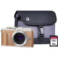 olympus pen e-pl9 mirrorless camera with 32 gb sd card  case - brown body only brown