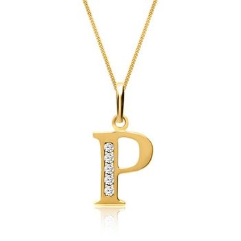 8 quilates cadena de oro letra P con circonita