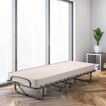 Cama Plegable Individual Con Colchón Espuma Viscoelástica Marco Metálico Cama Portátil Invitados Camping Oficina 80 X 190 X 39 Cm Beige Cfw44927