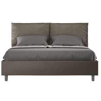 Cama Para Adultos Moderna Con Cojines Acolchados De Piel Sintética Anja.-color Marrón-ropa De Cama 160x200 Cm