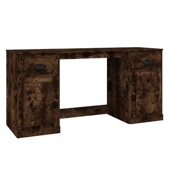 Escritorio - Mesa De Ordenador Con Armario Contrachapada Roble Ahumado