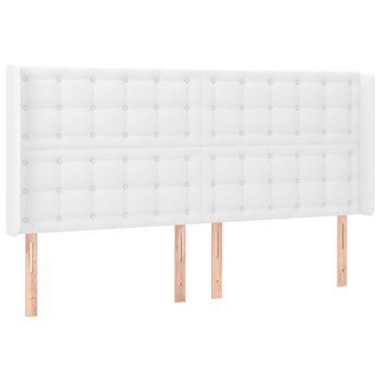 Cabecero Cama | Panel De Cabecera Con Orejas De Cuero Sintético Blanco 203x16x118/128 Cm