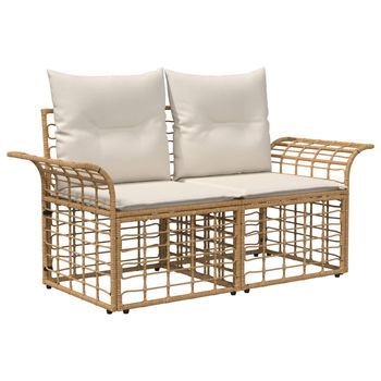 Conjunto De Sofás De Exterior 4 Piezas | Mueble De Jardín Natural Y Crema Poliéster