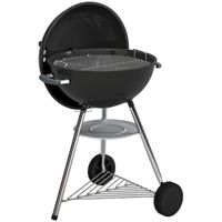 outsunny barbacoa portatil de carbon parrilla exterior redonda con tapa termometro ruedas negro