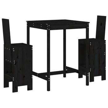 Conjunto De Mesa Y Taburetes Altos Jardín 3 Uds | Mueble Jardin Mesa Y Sillas Madera Pino Negro