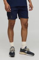 pantalon corto holgado de nailon fruncido con cintura elastica navy