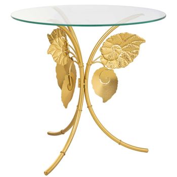 Mesa esquinera redonda de metal dorado d70x70