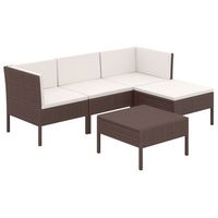 conjunto muebles de jardin 5 uds  mesa y sillas y cojines ratan sintetico marron