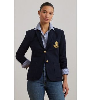 Lauren Ralph Lauren para mujer. 201797305005 Blazer de jacquard entorchado marino (S), Casual, Algodón, Clásico, Manga larga
