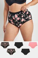 yours juego 5 bragas altas negras y rosas de flores