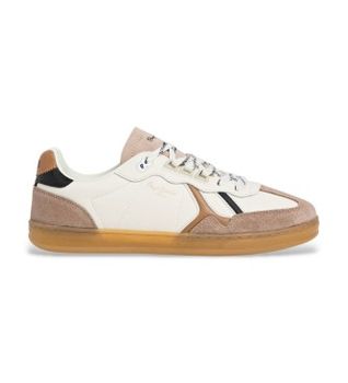 Pepe Jeans para hombre. PMS000028 Zapatillas de Piel Ball Mood blanco roto (44), Plano, Cordones, Casual