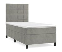cama box spring con colchon terciopelo gris claro 90x200 cm bloques con cuadros