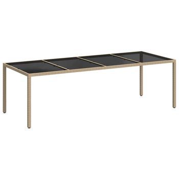Mesa De Jardín | Mesa De Exterior De Vidrio Templado Ratán Pe Beige 250x100x75 Cm