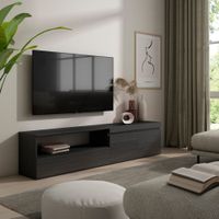 mueble tv efecto madera negro 200x35x45cm