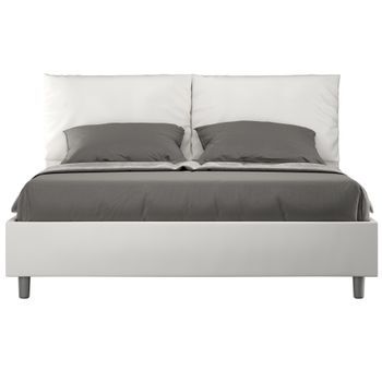Cama Para Adultos Moderna Con Cojines Acolchados De Piel Sintética Anja.-color Blanco-ropa De Cama 160x200 Cm
