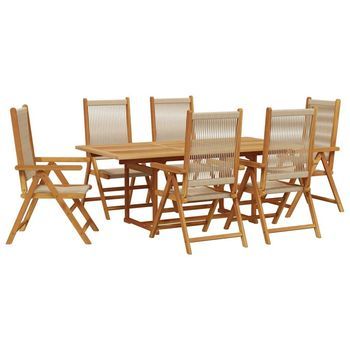 Set De Comedor Jardín 7 Pzas Polipropileno Madera Maciza Beige Vidaxl