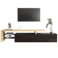 mueble de tv moderno 1975 cm para 70 a 79 pulgadas con luces led y 3 armarios mdf y cristal negro brillo y madera