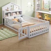 cama cabina 90x200 cm con cabecero - estantes de almacenaje barrera y puerta - contrachapado  mdf  pino - blanco sin colchon