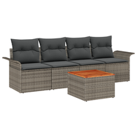 juego de sofa de jardin de 5 uds con cojines grises de ratan cfw246590