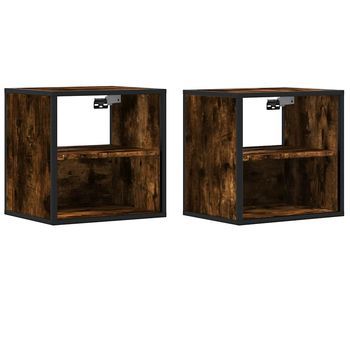 Juego De 2 Mesitas De Noche - Mesillas Pared Color Roble Ahumado 40x31x39,5 Cm Mc6264