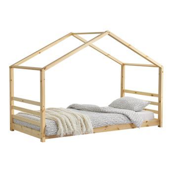 [en.casa]® Cama Para Niños De Pino - 90 X 200 Cm - Cama Infantil - Forma De Casa - En Color Pino Natural