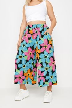 Yours Culottes De Flores Rosas Y Azules, Mujer Curvy Y Tallas Grandes, Yours