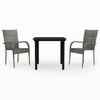 Juego De Comedor Para Jardín 3 Uds | Conjunto Mueble Jardin Mesa Y Sillas Gris Y Negro