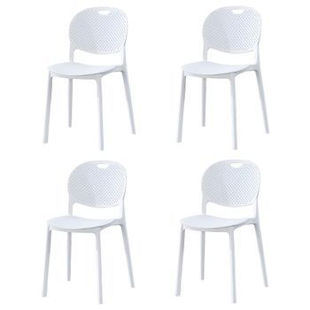 Pack 4 Sillas De Plástico Blancas, Respaldo Perforado, Asiento Curvado – Tonengo
