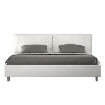 Cama Matrimonial Con Almacenaje Acolchada 200x210 Cuero Sintético Blanco Antea Large