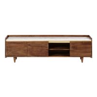 mueble tv de acacia maciza y marmol blanco de 165 cm