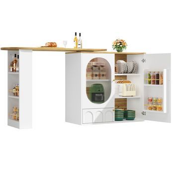 Mesa De Bar Giratoria De 360° - Extensible - Carrito De Almacenamiento - Cocina Y Comedor - Blanco