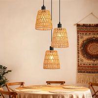 lampara colgante de ratan bohemio nettlife con 3 luces - lampara de arana vintage de cuerda de canamo trenzada bombillas no incluidas